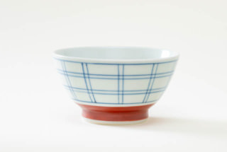 飯碗 格子赤（大）